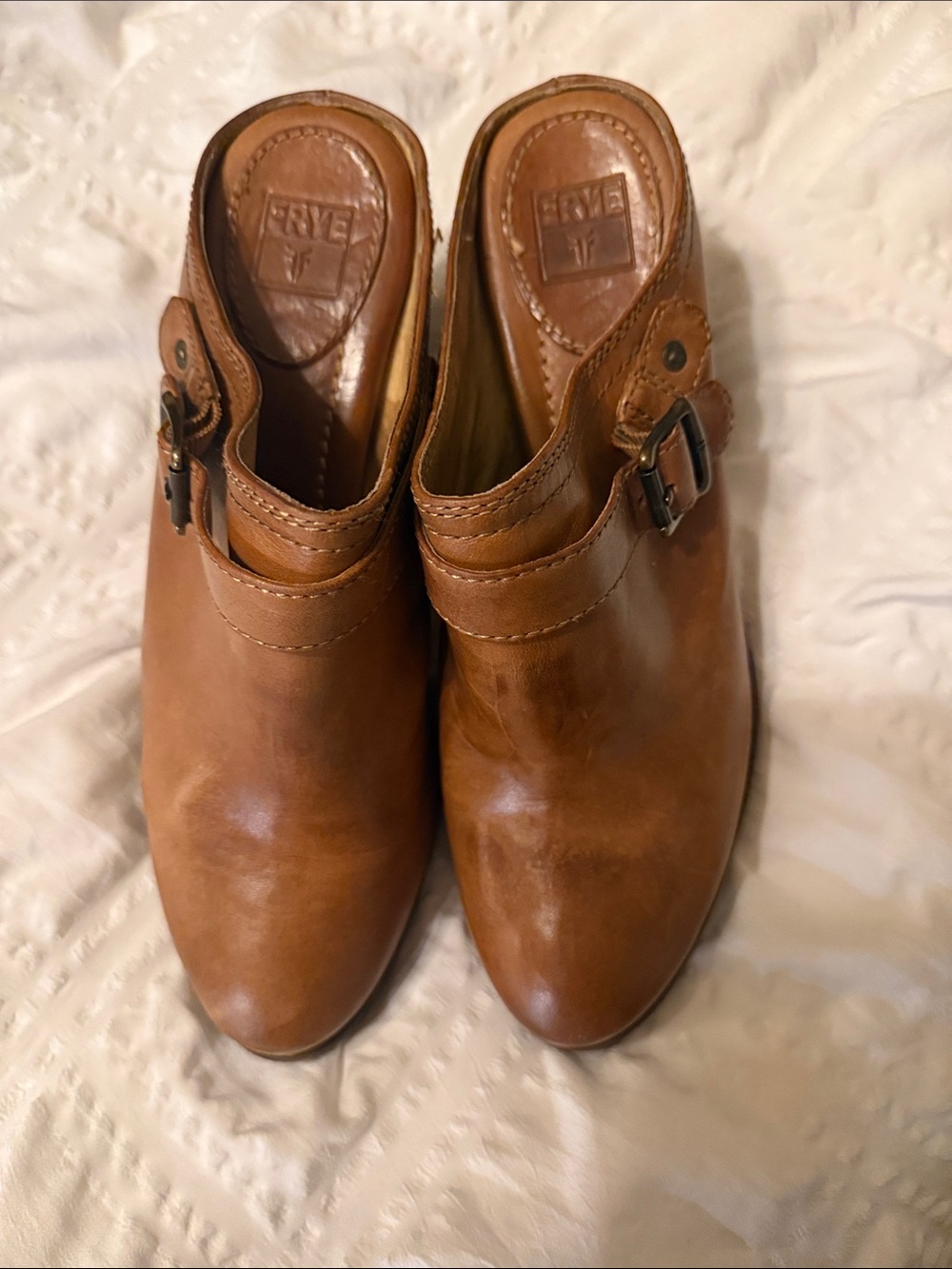 Frye Brown Leather Slip-On Mule with Buckle
